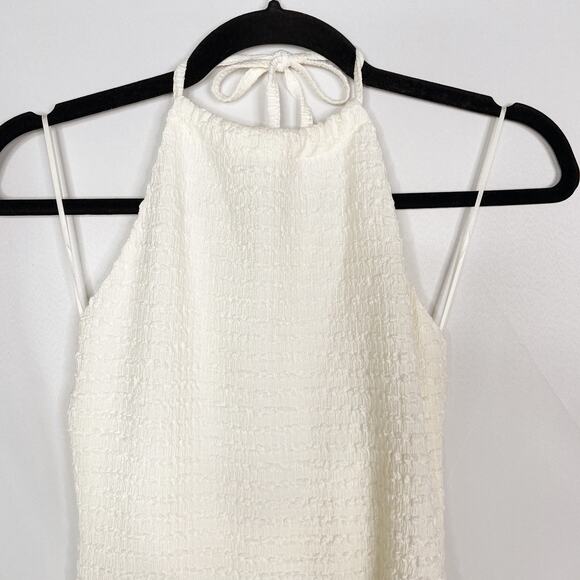New Le Lis Collection Small S Ivory Smocked Halter Neck Mini Dress Summer Casual - Picture 3 of 12